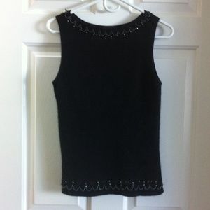 Vintage 1990s / Y2K - Sleeveless, beaded, knit sweater cardigan/ Swea…